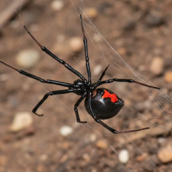 Black widow spider in a dark corner of a structure